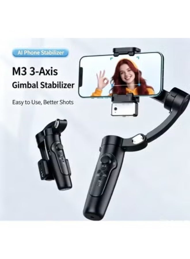 Gulf Trend M3 AI 3-Axis Foldable Smartphone Gimbal Stabilizer with Magnetic Remote, Handheld Phone Holder for Smooth Video Recording, Vlogging, Live Streaming, Reels, Photography & Content Creation - Image 1