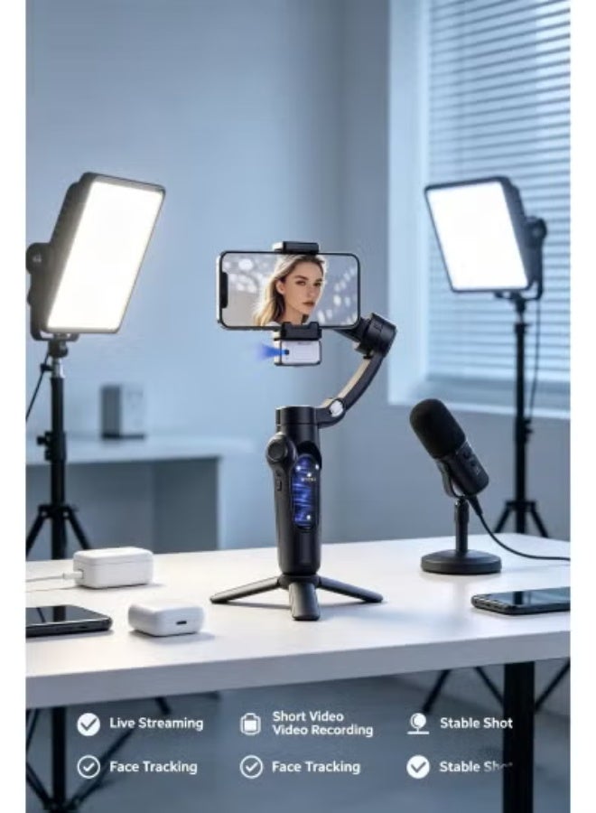 Gulf Trend M3 AI 3-Axis Foldable Smartphone Gimbal Stabilizer with Magnetic Remote, Handheld Phone Holder for Smooth Video Recording, Vlogging, Live Streaming, Reels, Photography & Content Creation - Image 4