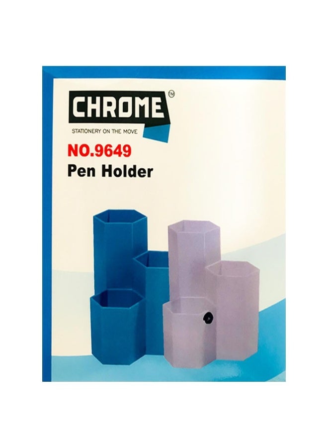 chrome 3 Compartments Hexa Hexagon Shape Plastic Pen Stand, Pencil Holder, for Office Work Desk - Image 2