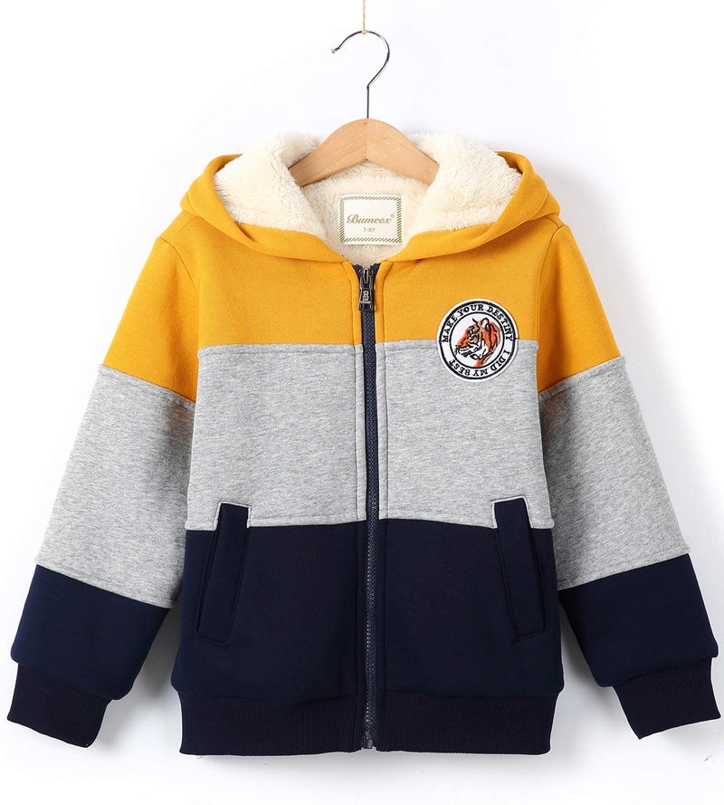 Bumeex Boys Sherpa Fleece lined Jacket,Yellow Spring Fall Winter Warm Sweatshirt Hoodie Size 8-9 Years - Image 2