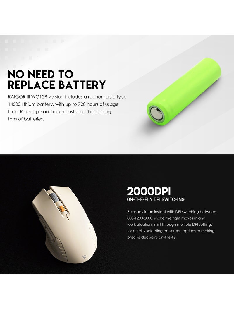 FANTECH WG12R Rechargeable Wireless Mouse RAIGOR III –  Pixart 3065 (2000DPI -30IPS- 10g) – 3M Clicks  – 500MhA – UV Coating , Left + Right Hand Support - Image 3