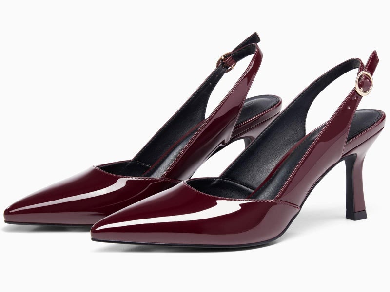 Rilista Women's Slingback Kitten Heels Closed Pointed Toe Wedding Party Dress Pumps Shoes, Burgundy, Size 8 - Image 3