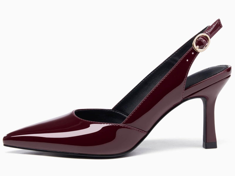 Rilista Women's Slingback Kitten Heels Closed Pointed Toe Wedding Party Dress Pumps Shoes, Burgundy, Size 8 - Image 2