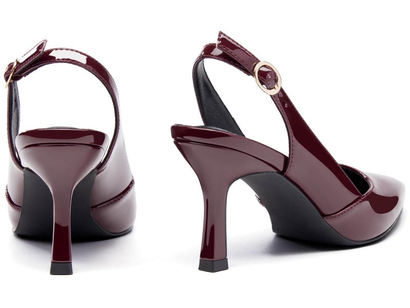 Rilista Women's Slingback Kitten Heels Closed Pointed Toe Wedding Party Dress Pumps Shoes, Burgundy, Size 8 - Image 4