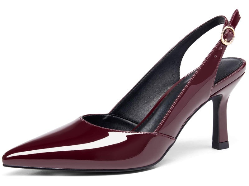 Rilista Women's Slingback Kitten Heels Closed Pointed Toe Wedding Party Dress Pumps Shoes, Burgundy, Size 8 - Image 1