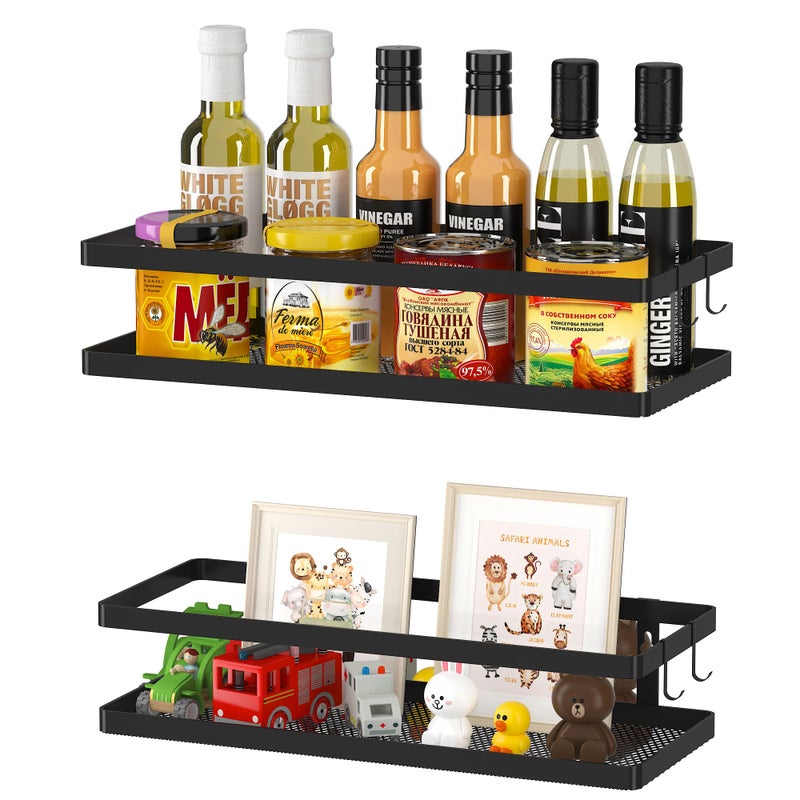 PUSDON Hanging Storage Baskets Organizer Wall Mount Metal Wire Storage Bin Rack for Kitchen Bathroom Shower Spice Shelf Home Decor Essentials Black2 PacksGuardrail
