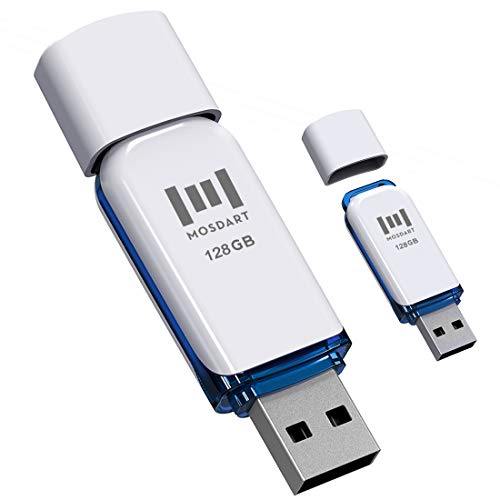MOSDART 128GB USB 2.0 Flash Drive, with LED Light and Lanyards, exFAT Memory Stick for Computers, System Backup, Data Storage, Orange and Blue(Pack of 2) - Image 2