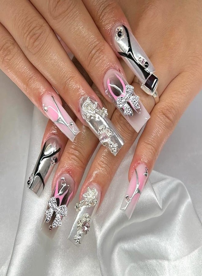 KACHIMOO 100 PCS Gold Bow Nail Charms Silver Bow Charm for Nail Bowknots Nail Art Charms for Women Nail Design - Image 5