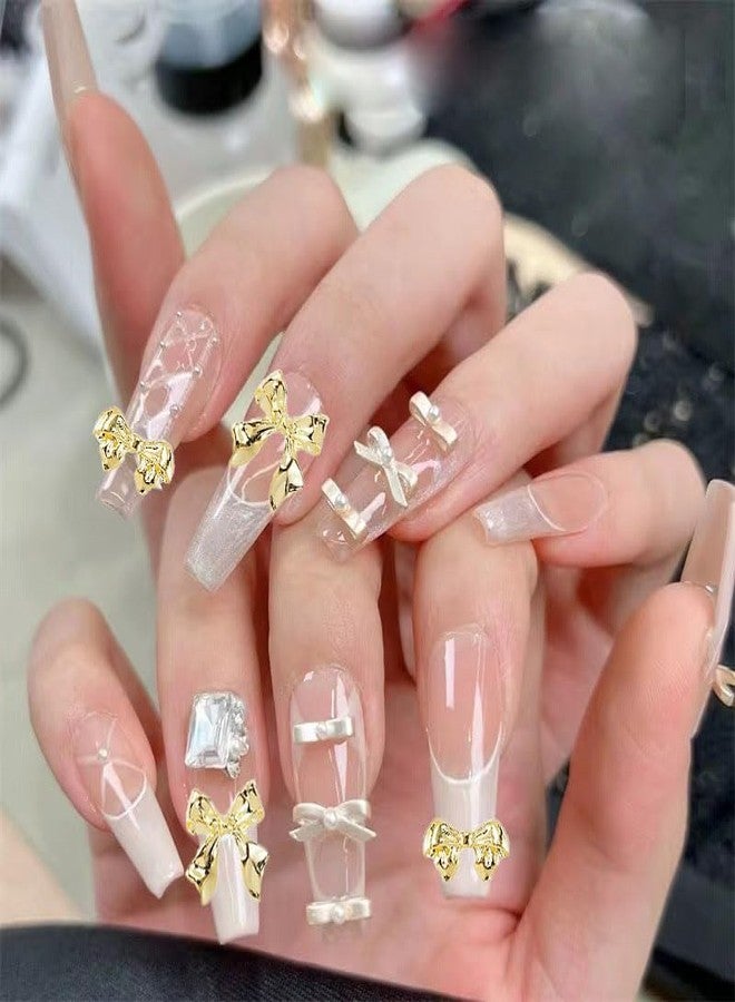 KACHIMOO 100 PCS Gold Bow Nail Charms Silver Bow Charm for Nail Bowknots Nail Art Charms for Women Nail Design - Image 3