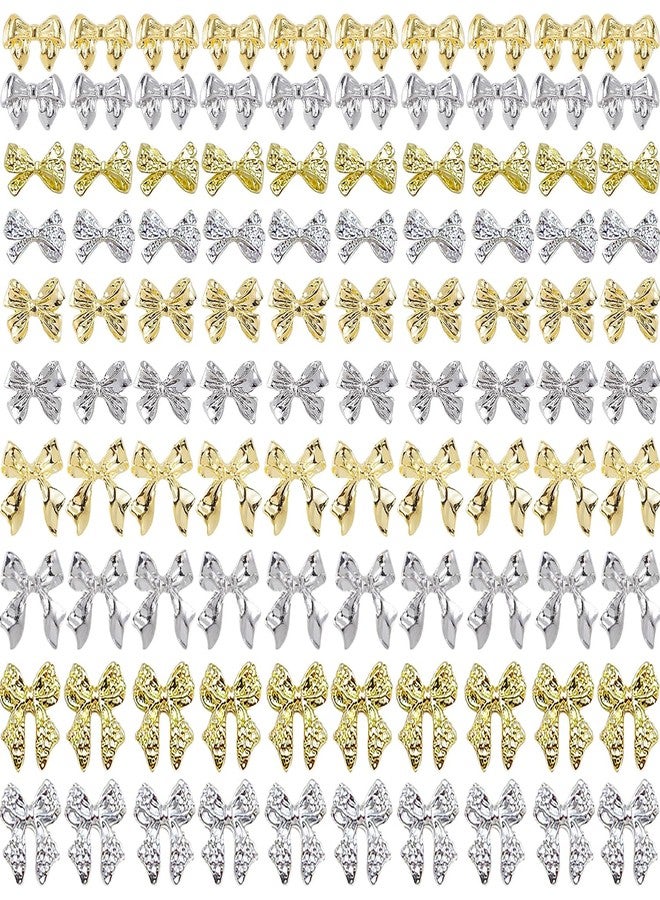 KACHIMOO 100 PCS Gold Bow Nail Charms Silver Bow Charm for Nail Bowknots Nail Art Charms for Women Nail Design - Image 1