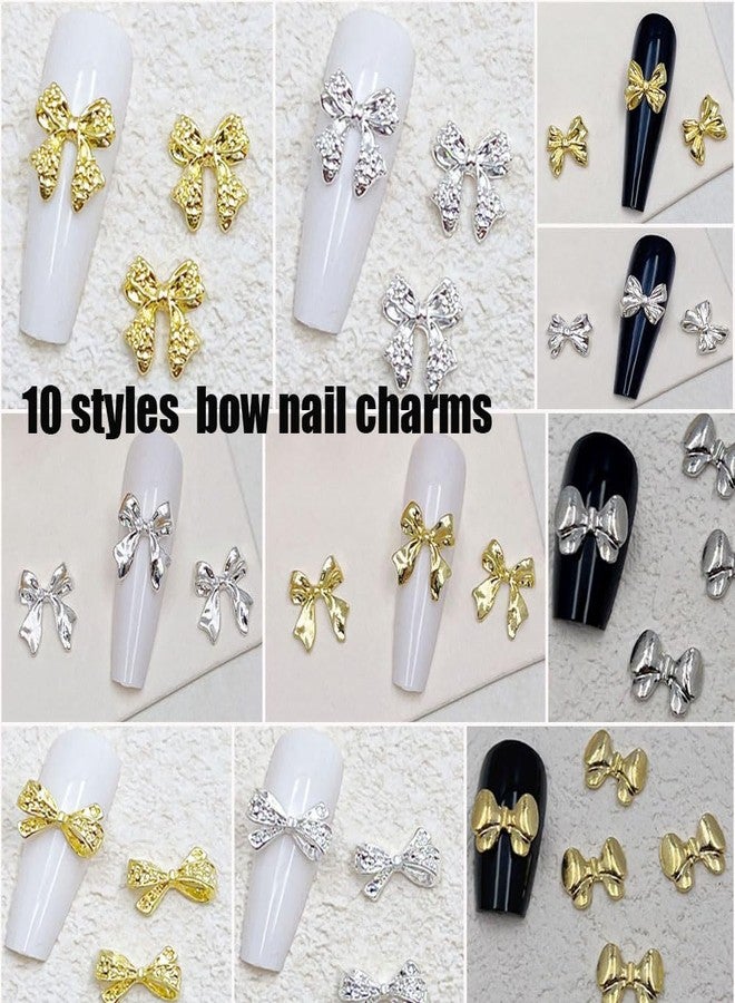 KACHIMOO 100 PCS Gold Bow Nail Charms Silver Bow Charm for Nail Bowknots Nail Art Charms for Women Nail Design - Image 2