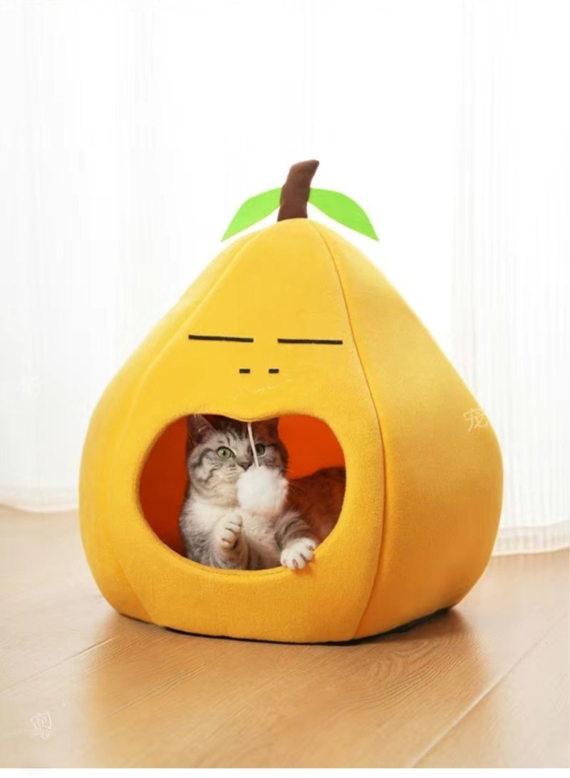 A.M Cute Cat Beds for Indoor Cats, Small Dog Beds, Soft Washable Pet Beds for Kitten and Puppy, Funny Pear Cat Cave - Image 1