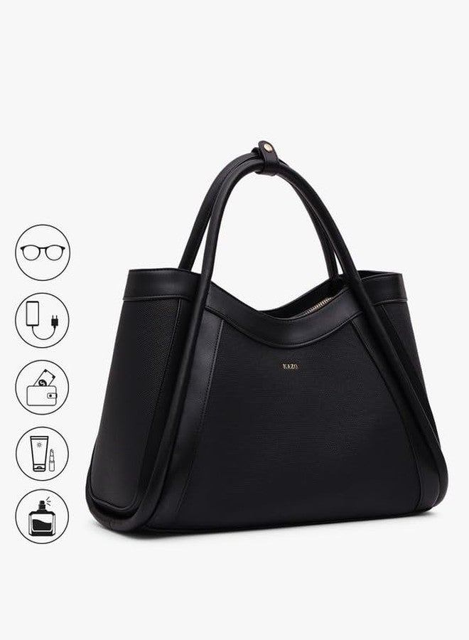 Kazo Sylvie Satchel | Premium Faux Leather Handbag for Women | Sleek Structured Everyday Bag with Dual Handles | Black | Medium - Image 3