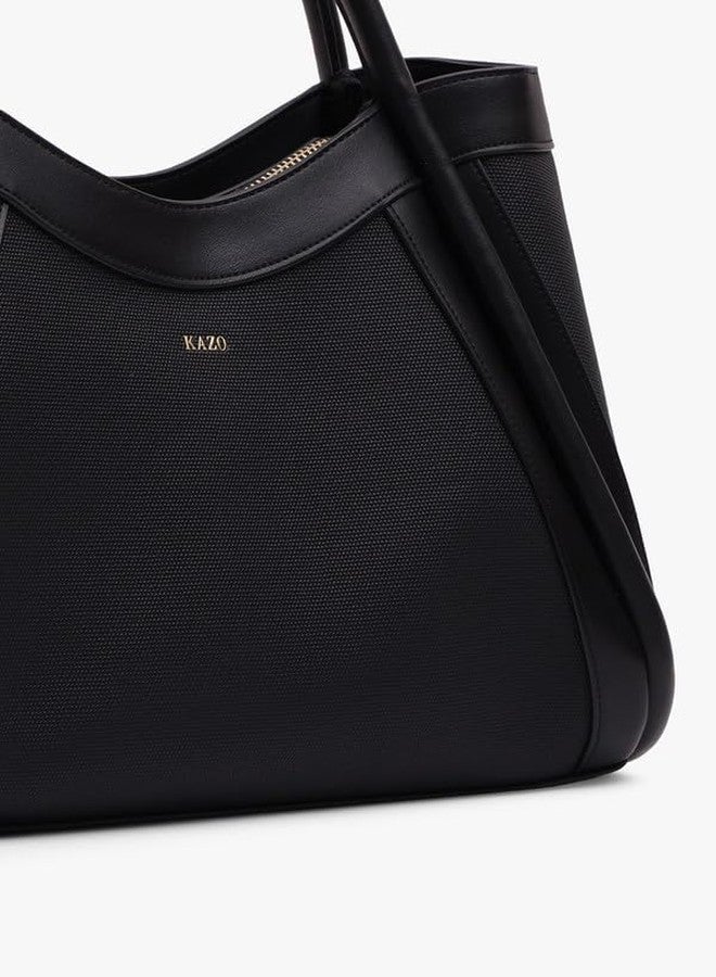 Kazo Sylvie Satchel | Premium Faux Leather Handbag for Women | Sleek Structured Everyday Bag with Dual Handles | Black | Medium - Image 4