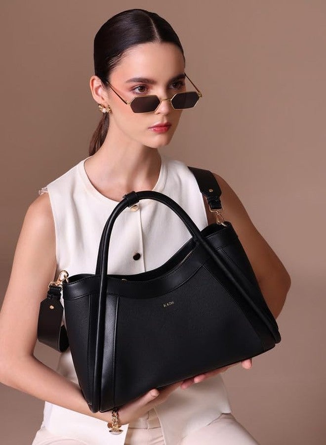 Kazo Sylvie Satchel | Premium Faux Leather Handbag for Women | Sleek Structured Everyday Bag with Dual Handles | Black | Medium - Image 2