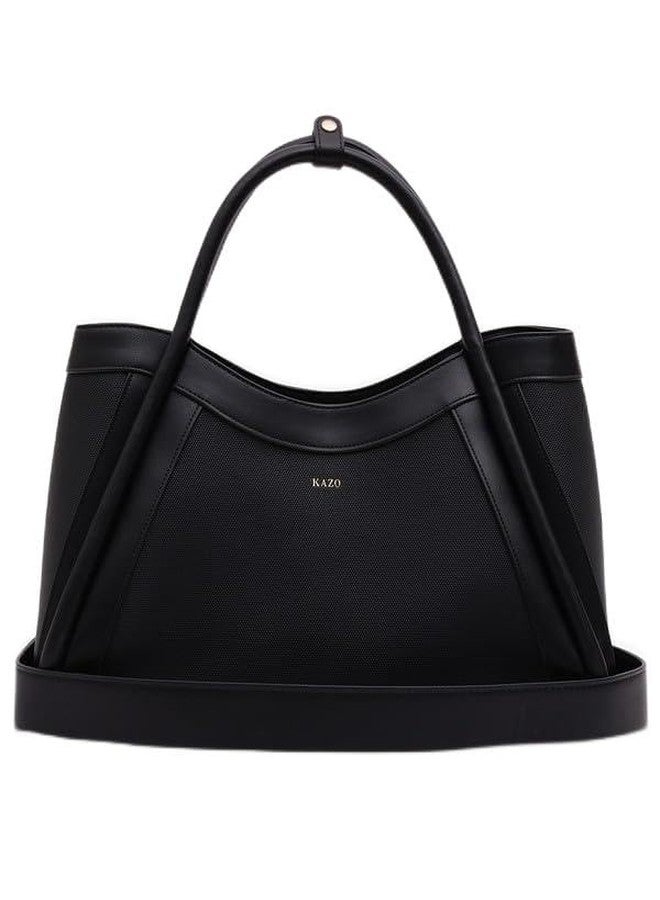 Kazo Sylvie Satchel | Premium Faux Leather Handbag for Women | Sleek Structured Everyday Bag with Dual Handles | Black | Medium - Image 1