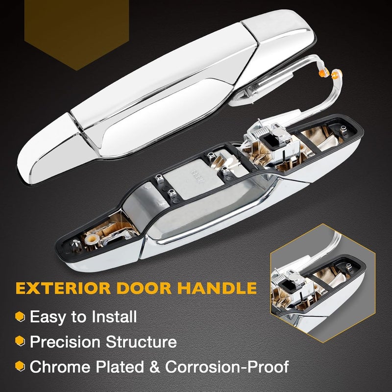 Gledewen Exterior Chrome Door Handle Front Right Passenger Side | for 2007-2013 Chevy Silverado Suburban Tahoe Avalanche, GMC Sierra Yukon, Cadillac Escalade | Replaces# 15915150, 22738722, 25960526, 80545 - Image 2