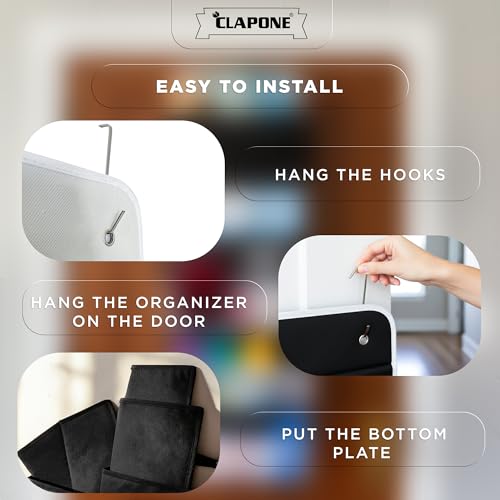 CLAPONE Over the Door Organizer/Large Pockets – Anti-Tilt Hanging Storage for Bedroom/Closet Door Storage/Bathroom/Pantry/Nursery/Bedroom (Black, 5 Shelf Hanging Door) - Image 5