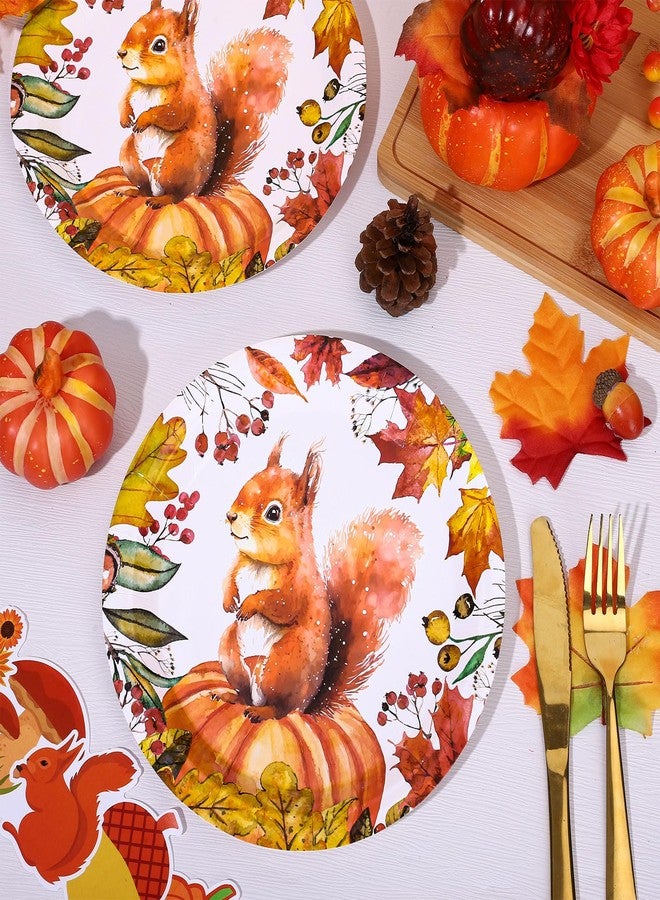 Whaline 40Pcs Thanksgiving Fall Paper Plates 9 Inch Disposable Plates Orange Pumpkin Squirrel Autumn Harvest Plates for Thanksgiving Fall Party Holiday Dinner Tableware Supplies Decoration - Image 3