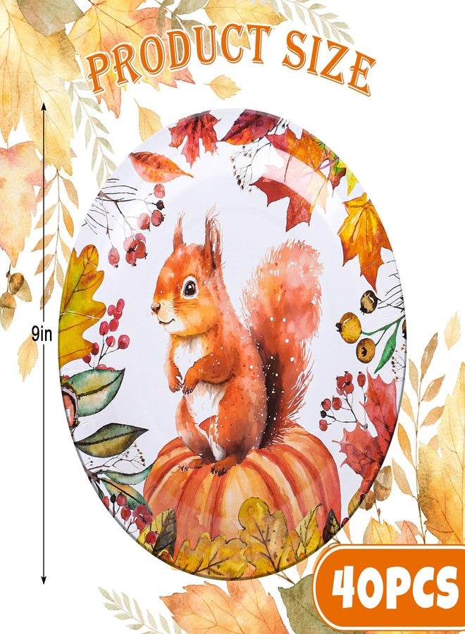 Whaline 40Pcs Thanksgiving Fall Paper Plates 9 Inch Disposable Plates Orange Pumpkin Squirrel Autumn Harvest Plates for Thanksgiving Fall Party Holiday Dinner Tableware Supplies Decoration - Image 2