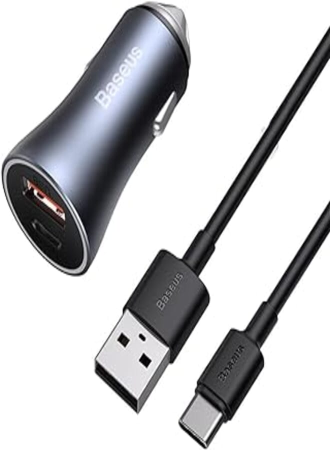 Baseus Golden Contactor Pro Dual Quick Charger Car Charger U+C 40W（With Baseus Simple wiring USB For Type-C 5A 1.0m）Dark Gray