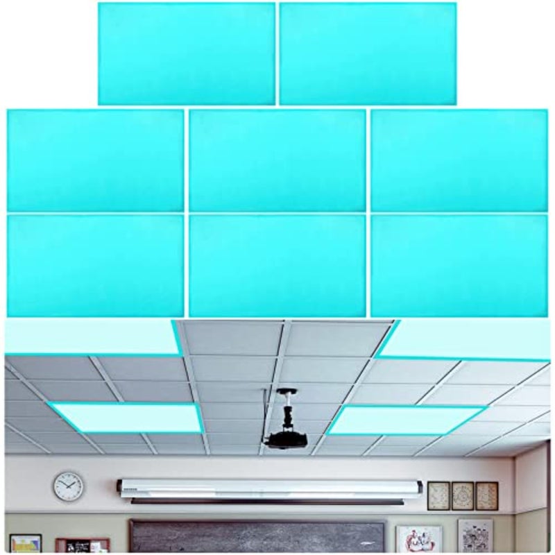 8 Pack Calming Fluorescent Light Covers Filters for Ceiling Lights Classroom Office Hospital Home Decor 4 x 2 Feet, Blue, with Round Double Sided Tape - Image 1
