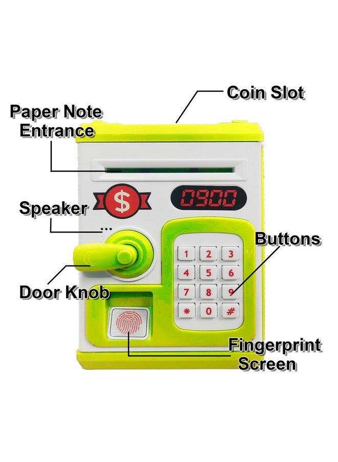 vGRASSP VGRASSP Money Safe Piggy Bank (The Gullak) Toy for Kids and Adults with 3 Step Unlock - Feed Number Password Touch Finger Sensor Then Twist Handle to Open The Door (Green - White) - Image 2