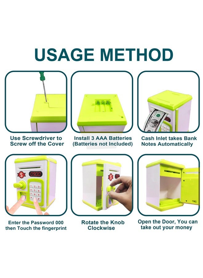 vGRASSP VGRASSP Money Safe Piggy Bank (The Gullak) Toy for Kids and Adults with 3 Step Unlock - Feed Number Password Touch Finger Sensor Then Twist Handle to Open The Door (Green - White) - Image 5