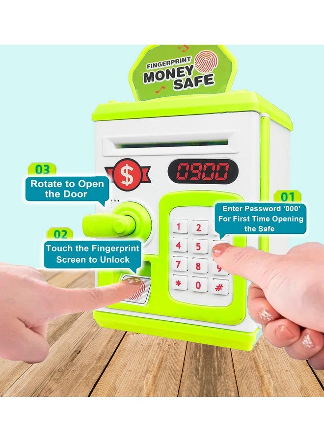 vGRASSP VGRASSP Money Safe Piggy Bank (The Gullak) Toy for Kids and Adults with 3 Step Unlock - Feed Number Password Touch Finger Sensor Then Twist Handle to Open The Door (Green - White) - Image 3