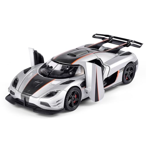 FLYKIRIN Toy Cars 132 Scale Koenigsegg One Diecast CarsCar Models with Light Sound and Pull BackCar Toys Birthday Gifts for Boys and Boyfriends Silvery - Image 1