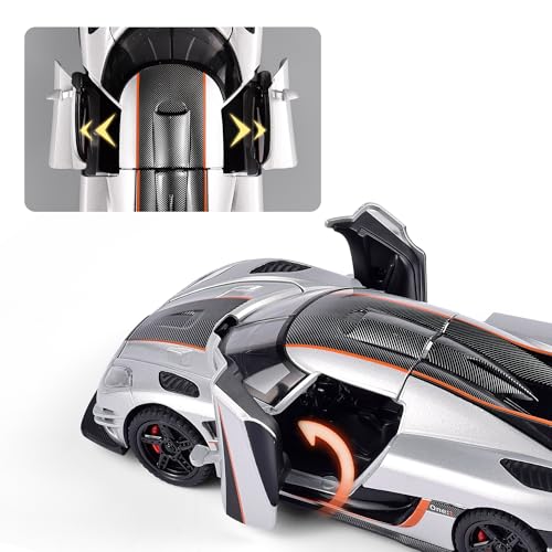 FLYKIRIN Toy Cars 132 Scale Koenigsegg One Diecast CarsCar Models with Light Sound and Pull BackCar Toys Birthday Gifts for Boys and Boyfriends Silvery - Image 5