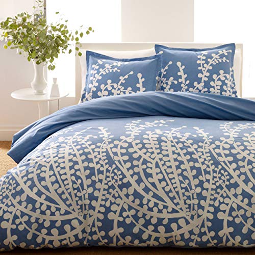 City Scene - King Duvet Cover Set, Cotton Bedding with Matching Shams, Softens with Each Wash (Branches Blue, King) - Image 1