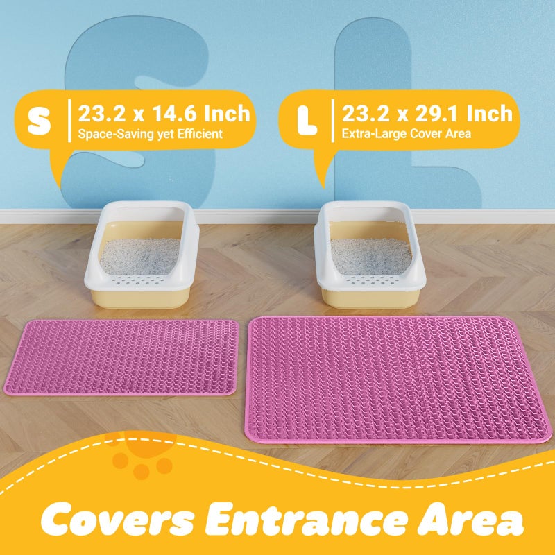 Powools Cat Litter Mat - 23.2'' x 14.6'' Small Litter Trapping Mat, Easy to Clean Litter Box Mat, Waterproof, Urine-Proof, Non-Slip Kitty Litter Mats for Floor, Pink - Image 2