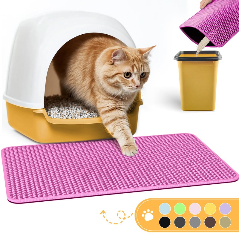 Powools Cat Litter Mat - 23.2'' x 14.6'' Small Litter Trapping Mat, Easy to Clean Litter Box Mat, Waterproof, Urine-Proof, Non-Slip Kitty Litter Mats for Floor, Pink - Image 1