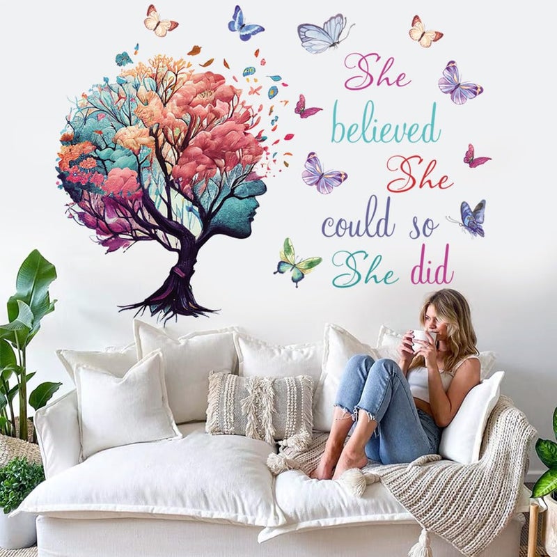 Casa Decor Inspirational Quotes Wall Art - 'She Believed She Could So She Did' Tree & Butterfly Decal Stickers for Women & Girls Bedroom & Living Room Decor - Image 5