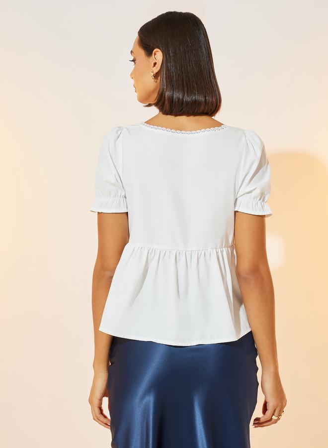 Take Two Lace Insert Square Neck Peplum Top - Image 4