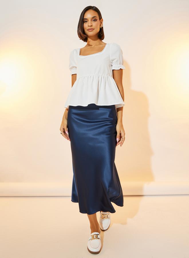 Take Two Lace Insert Square Neck Peplum Top - Image 1