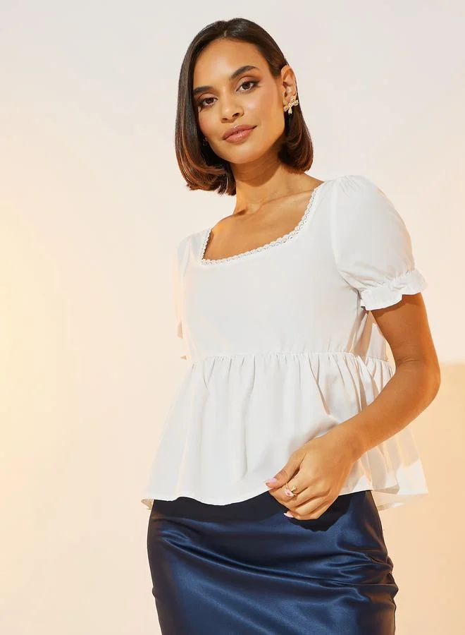Take Two Lace Insert Square Neck Peplum Top