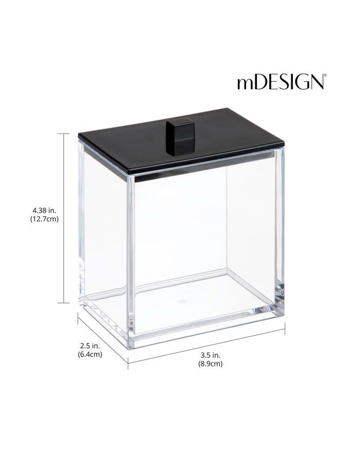 mDesign Cotton Pad Holder Set Of 2 Plastic Cotton Bud Holder For Bathrooms And Bedrooms Modern Bathroom Jar With Lid For Cosmetics And Beauty Products One Size Clear/Matte Black - Image 3