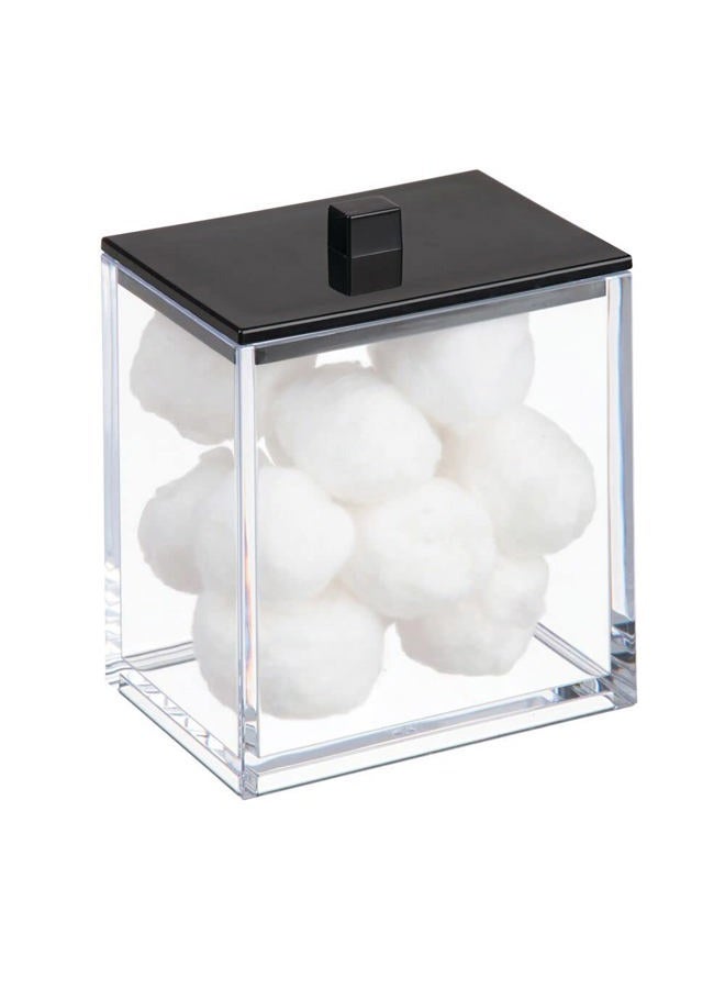 mDesign Cotton Pad Holder Set Of 2 Plastic Cotton Bud Holder For Bathrooms And Bedrooms Modern Bathroom Jar With Lid For Cosmetics And Beauty Products One Size Clear/Matte Black - Image 5