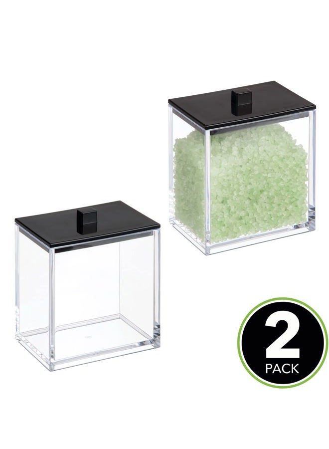 mDesign Cotton Pad Holder Set Of 2 Plastic Cotton Bud Holder For Bathrooms And Bedrooms Modern Bathroom Jar With Lid For Cosmetics And Beauty Products One Size Clear/Matte Black - Image 2