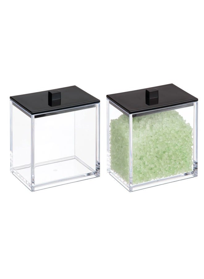 mDesign Cotton Pad Holder Set Of 2 Plastic Cotton Bud Holder For Bathrooms And Bedrooms Modern Bathroom Jar With Lid For Cosmetics And Beauty Products One Size Clear/Matte Black - Image 1