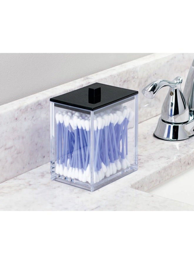 mDesign Cotton Pad Holder Set Of 2 Plastic Cotton Bud Holder For Bathrooms And Bedrooms Modern Bathroom Jar With Lid For Cosmetics And Beauty Products One Size Clear/Matte Black - Image 4