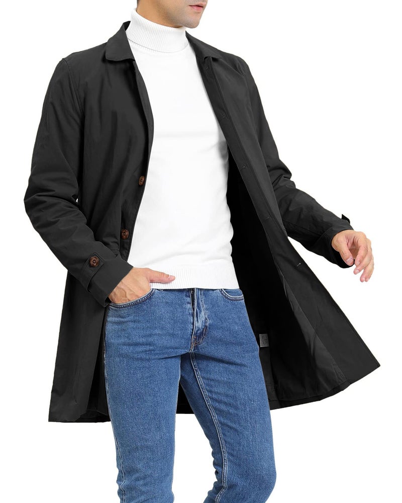 Coutgo Mens Trench Coat Slim Fit Single Breasted Casual Long Jacket Lightweight Lapel Fall Windbreaker Overcoat - Image 2