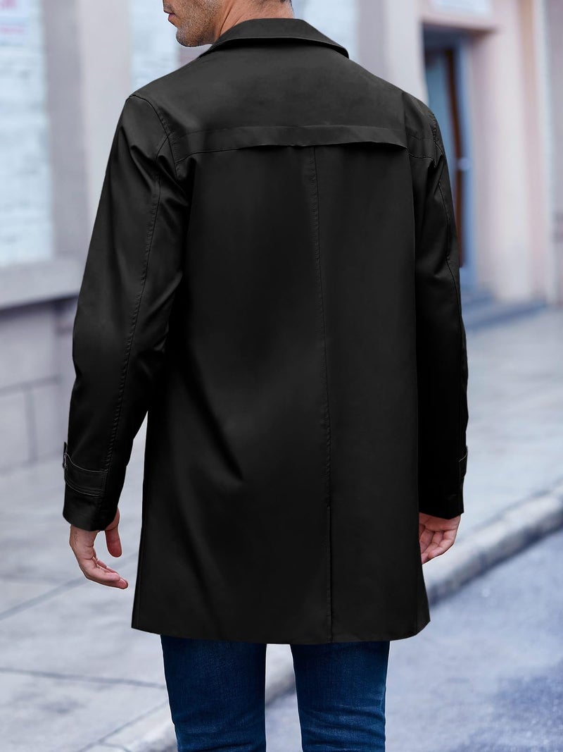 Coutgo Mens Trench Coat Slim Fit Single Breasted Casual Long Jacket Lightweight Lapel Fall Windbreaker Overcoat - Image 4