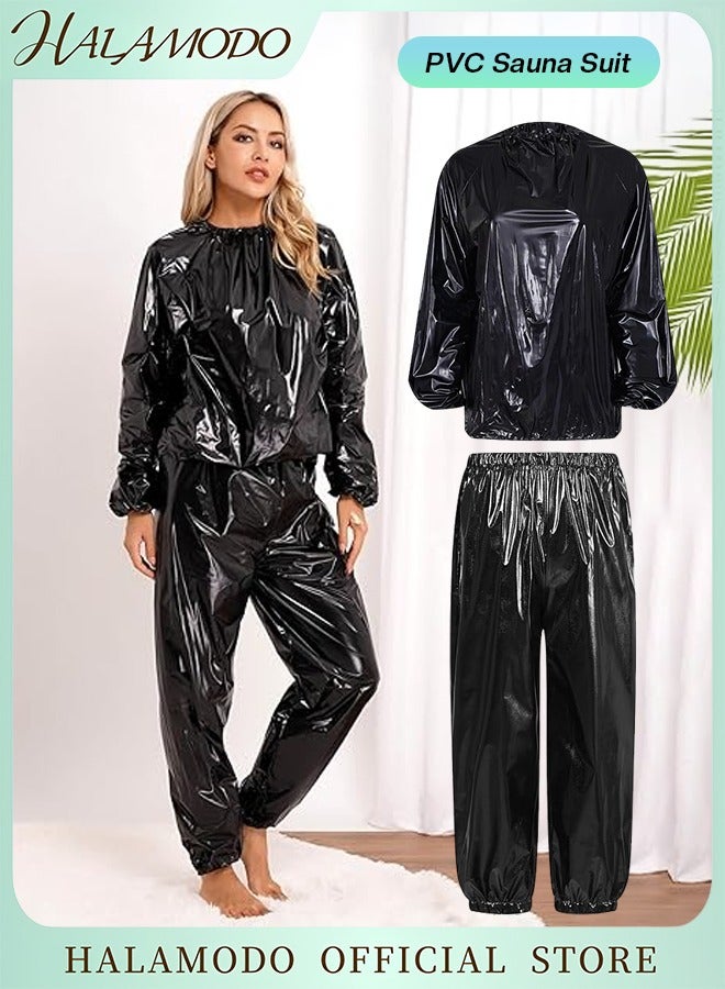 HALAMODO 2PCS Sauna Suit with Sauna Jacket & Pants Weight Loss Exercise Slimming Gym Fitness Workout Sweat Suit for Women and Men - Image 1