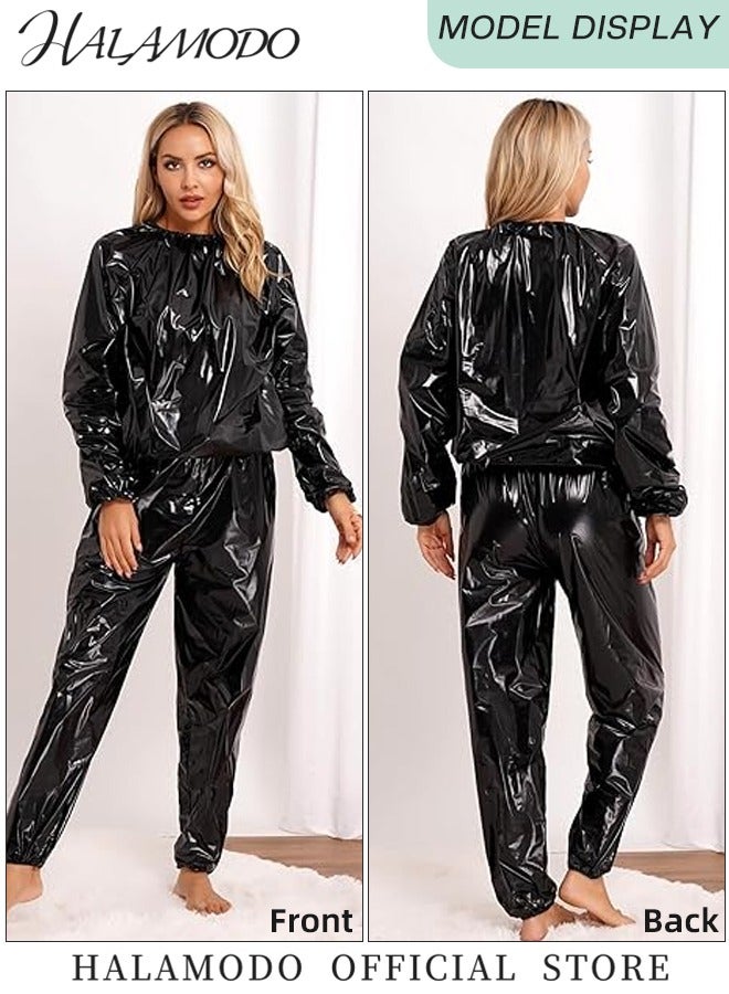 HALAMODO 2PCS Sauna Suit with Sauna Jacket & Pants Weight Loss Exercise Slimming Gym Fitness Workout Sweat Suit for Women and Men - Image 2
