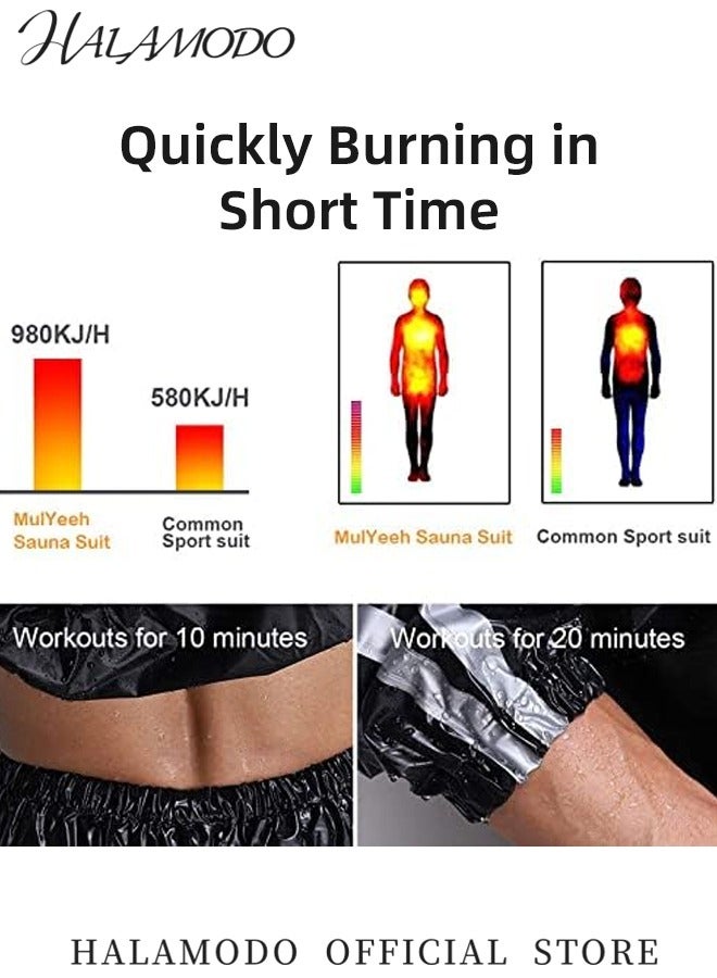 HALAMODO 2PCS Sauna Suit with Sauna Jacket & Pants Weight Loss Exercise Slimming Gym Fitness Workout Sweat Suit for Women and Men - Image 5