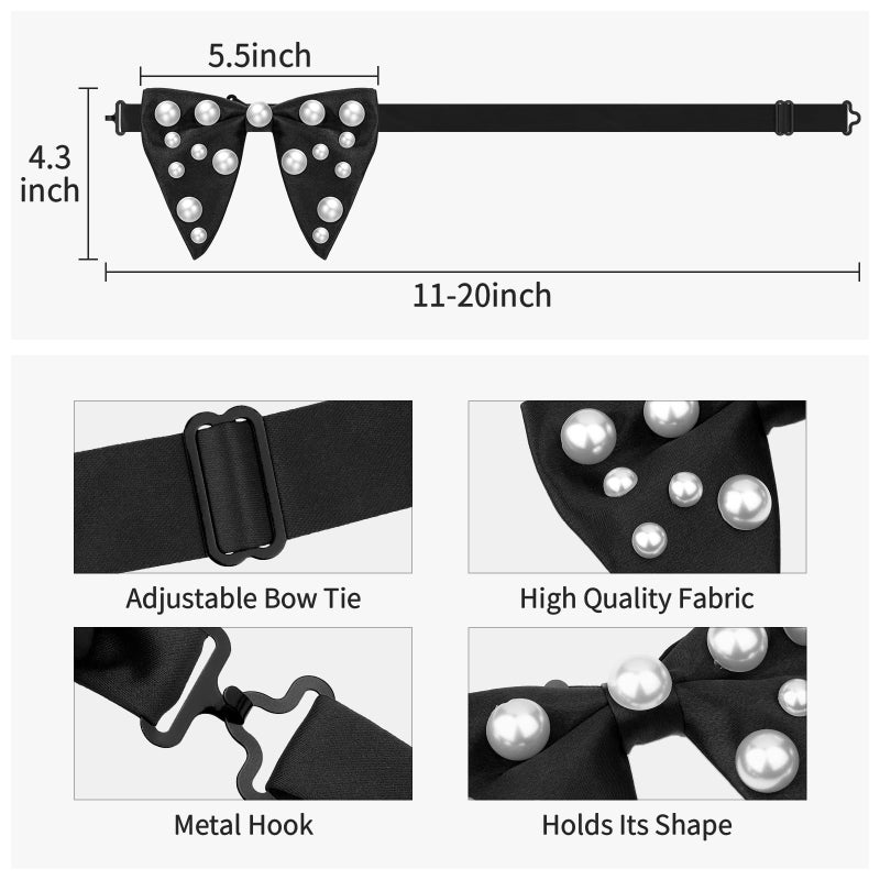 HAWSON Black Bow Ties Pocket Square Set with Cufflinks and Studs,Men's Adjustable Pre-Tied Silk Tuxedo Bow tie for Wedding. - Image 2