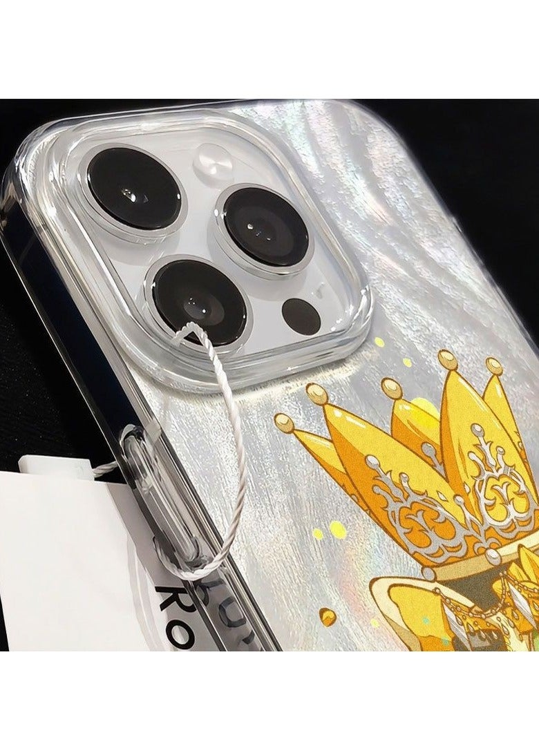 G-Dragon Style Silver Feathered Mesh Phone Case  Compatible with Apple 16 Series  Includes Tempered Glass Screen Protector - Image 3